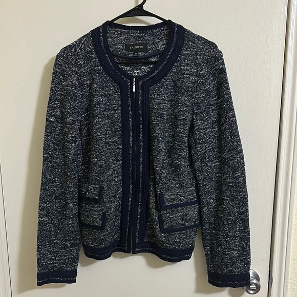 EUC Talbots Navy Zip Cardigan Jacket - Picture 1 of 6